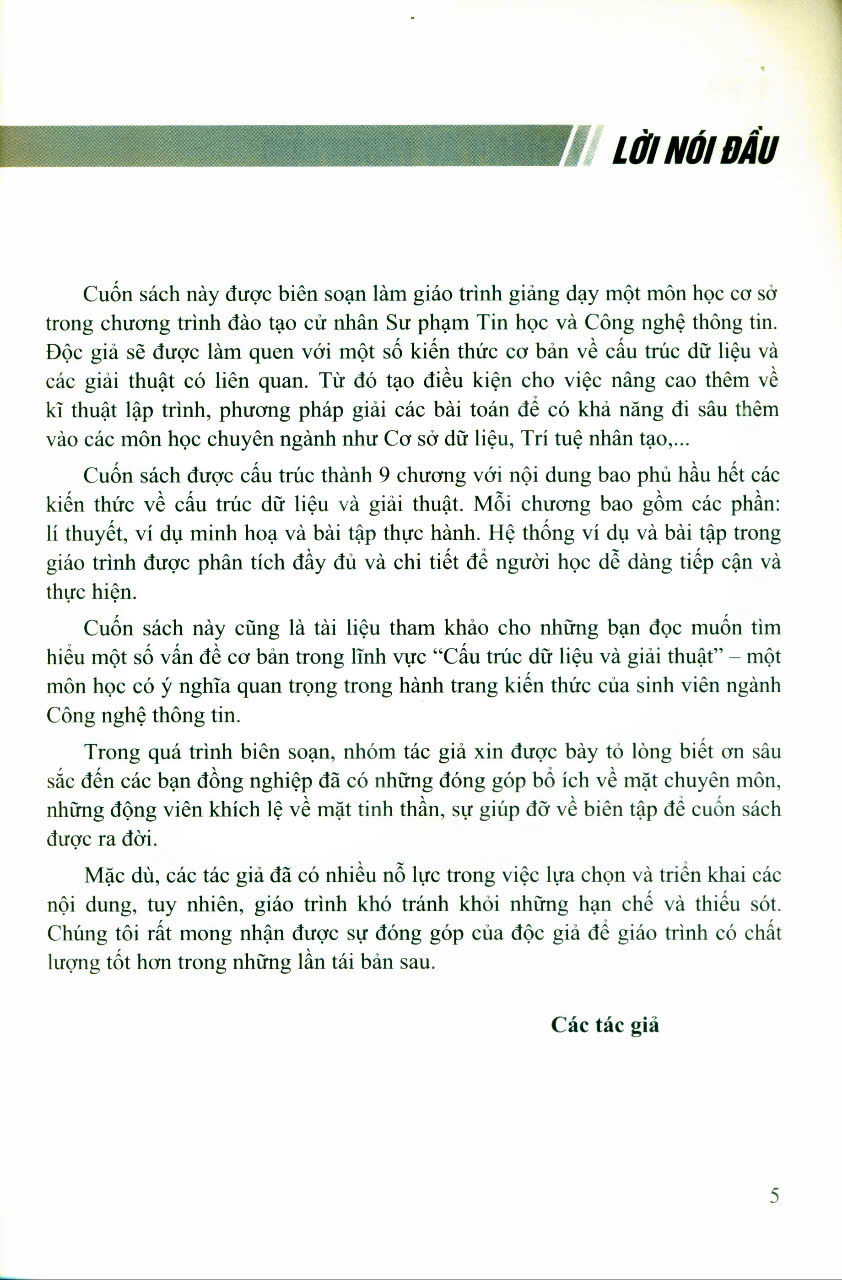 GIÁO TRÌNH CẤU TRÚC DỮ LIỆU VÀ GIẢI THUẬT (Tài liệu tham khảo dành cho Giáo viên Tin học đang giảng dạy ở các phổ thông)